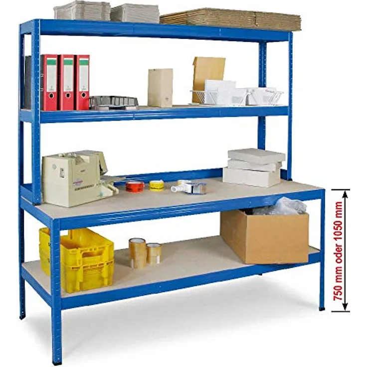 Packtisch/Werkbank mit Aufbau, HxBxT 1800 x 1800 x 600 mm, blau