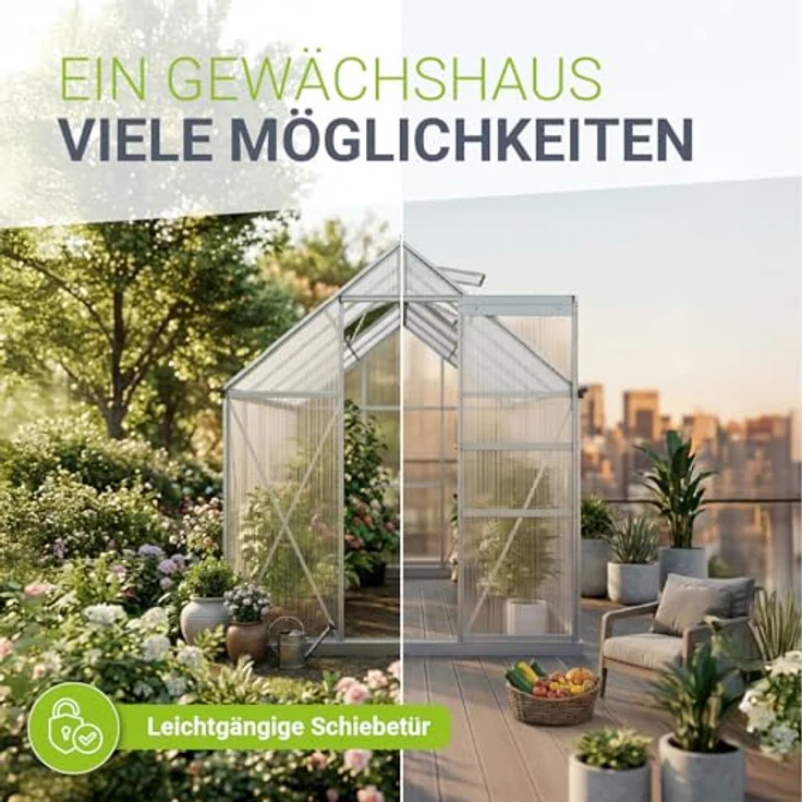 JUSKYS® Gewächshaus 7,2 m² - Aluminiumgestell & Stahlfundament, UV-beständig, abschließbare Schiebetür, belüftbare Dachfenster 61x57 cm, mit Regenrinnen – Bild 4