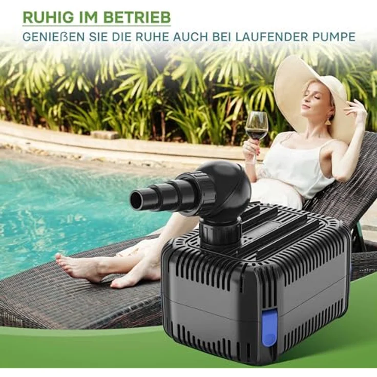 SunSun CDF-3800 Teichpumpe 24V DC, 3600 l/h, 20 W, mit Blockier- und Trockenlaufschutz, Gartenteichpumpe, Gleichstrompumpe – Bild 5
