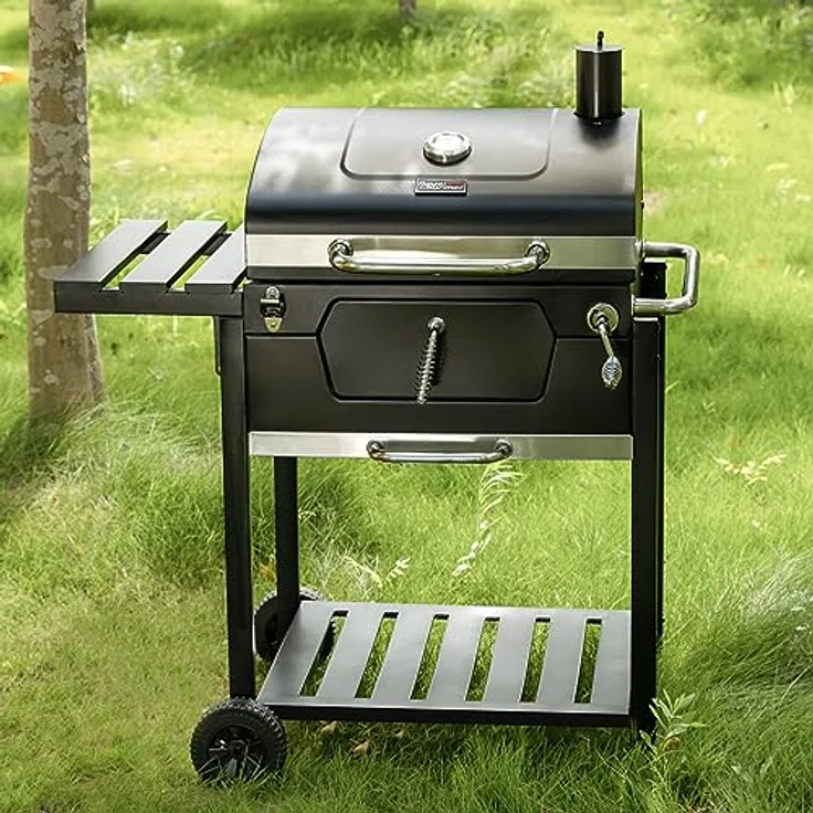 Royal Gourmet Holzkohlegrill Barbecue Grillwagen Smoker Grill Campinggrill Holzkohle Outdoor Kohlegrill Gartengrill Grillfläche 59 x 42 cm Schwarz – Bild 2