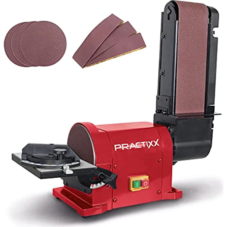 Practixx Band- und Tellerschleifer PX-BTS-450 Bandschleifer | 450W Leistung | 2980 min-1 | 150mm Ø Schleifteller | Bandlänge 915mm | mit Aluminium-Tisch & Queranschlag