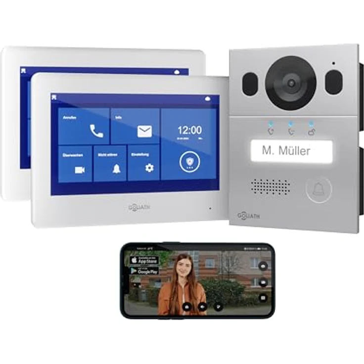 Goliath Intercom Basic Line 2-Draht Video-Türsprechanlage mit 7 Zoll Touchscreen, FullHD, App-Anbindung, Weiß/Silber – Bild 1