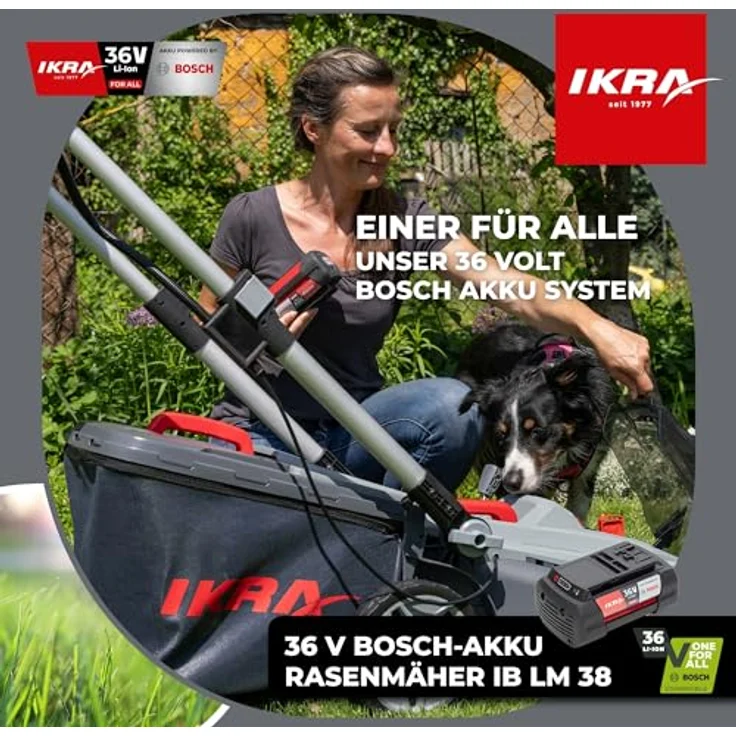 IKRA Rasenmäher IB-LM 38, 3in1, 38cm Schnittbreite, ohne 36V Akku & Ladegerät, textiler Fangkorb 42L, bürstenloser Motor – Bild 2
