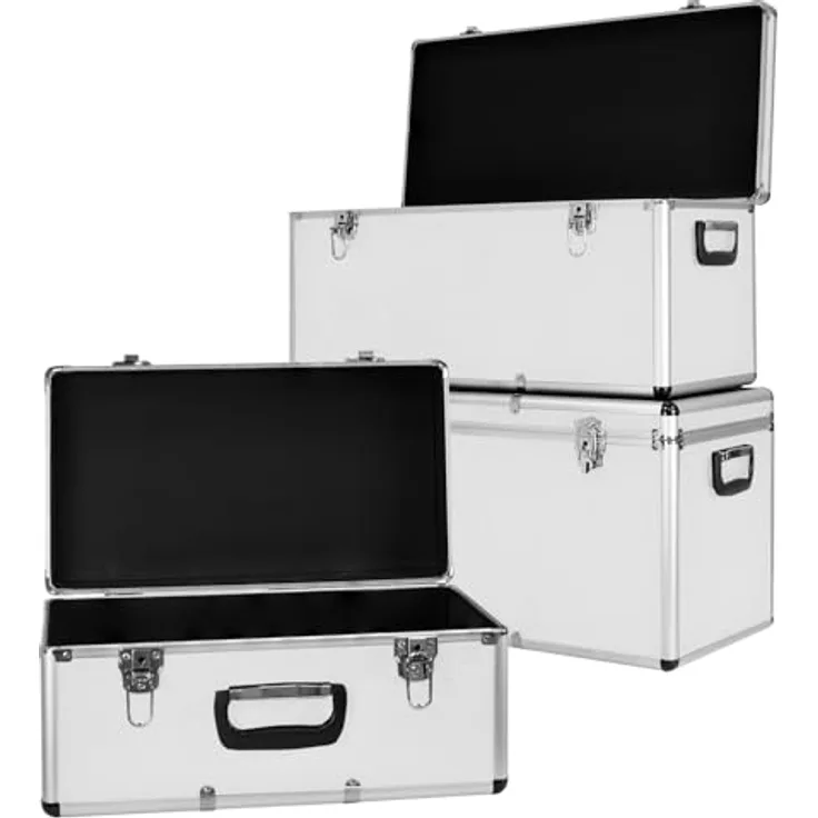 Trucky Aluminium 3er Set Boxen, abschließbare Werkzeugkisten mit 200 Litern Stauraum, silber