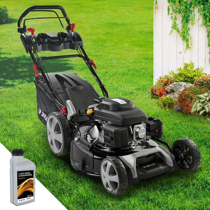 Brast Benzin Rasenmäher mit Antrieb 5,2kW (7PS) 55cm Schnittbreite 30-80mm Schnitthöhe 60L Fangkorb 4 Takt OHV Motor Stahlgehäuse Speed
