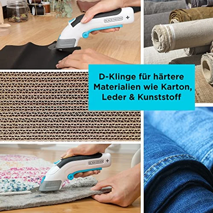Black+Decker 3.6V Akku-Schere BCSC115 (kabellos, für Stoffe, Papier, Karton, Leder und Kunststoff, inkl. 2 austauschbare Klingen, USB-C Ladekabel) – Bild 5