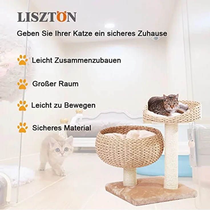 Kratzbaum Banana Leaf mit Natur-Sisal - Kletterbaum für Katzen, Sisalsäule mit 8 cm Durchmesser, Höhe 55 cm, beige – Bild 2