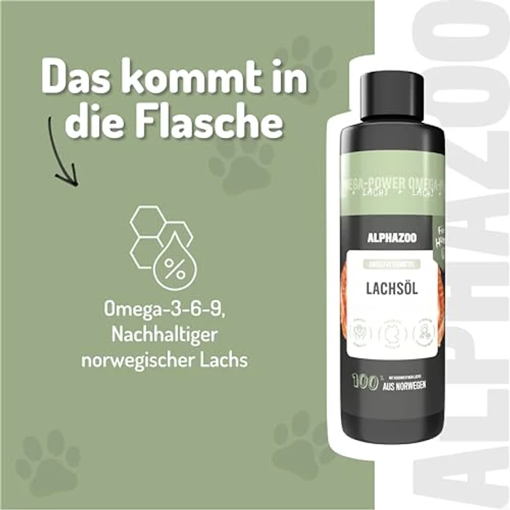 ALPHAZOO Premium Lachsöl für Hunde, 100 ml, mit Omega-3-Fettsäuren, natürliches Fischöl zur Unterstützung von Haut und Fell – Bild 3