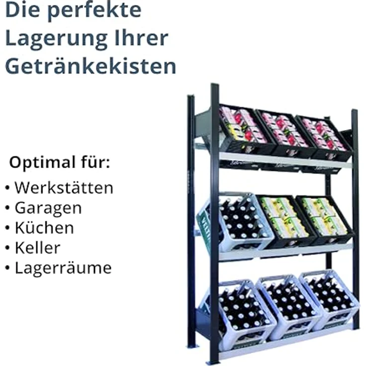 SCHULTE Regalwelt Getränkekistenregal für bis zu 9 Kisten, 180x100x30 cm (HxBxT), Traglast pro Ebene 60 kg, schwarz-silber, Getränkeregal, Bierkistenregal, Flaschenkastenständer, Wasserkistenregal – Bild 5