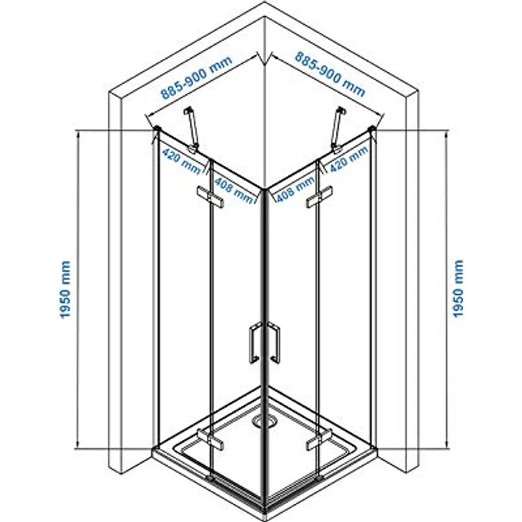 NEXTREND Eckdusche EX809, 90 x 90 cm, 6 mm Nano Echtglas mit Drehtüren und praktischem Eckeinstieg, barrierefrei, ESG-Sicherheitsglas, teilgerahmt – Bild 7