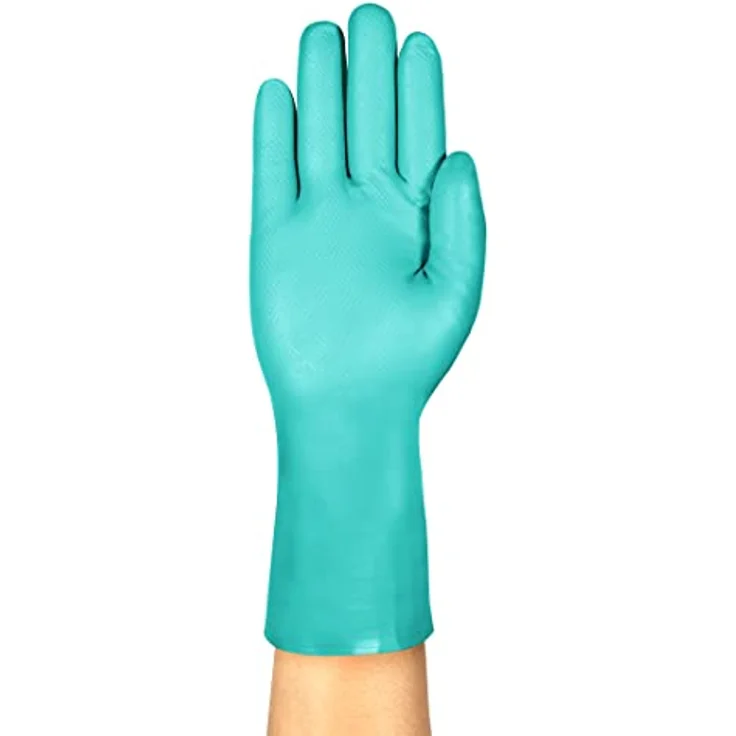 Ansell AlphaTec 37-300 Nitrilhandschuhe, Chemikalienschutz, Lebensmittelgeeignet, Grün, Größe L (12 Paar) – Bild 3
