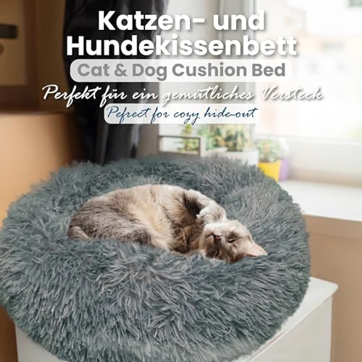 DEFACTO Hundebett, Hundekissen in Leinenoptik, Hundekorb, erhöhte Ränder, rutschfeste Unterseite Dia (Anthrazit, Gr.3XL - 120cm x 120cm) – Bild 5