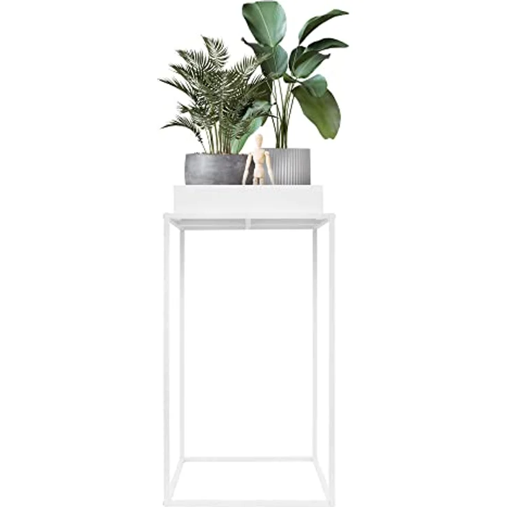 ML-Design Pflanzenständer Weiß aus Metall, 45x45x80 cm, quadratisch, stapelbar, Ablagefläche mit hohem Rand, Blumenständer mit abnehmbarem Tablett, Innen/Außen, Pflanzkasten Blumenkasten Beistelltisch – Bild 1