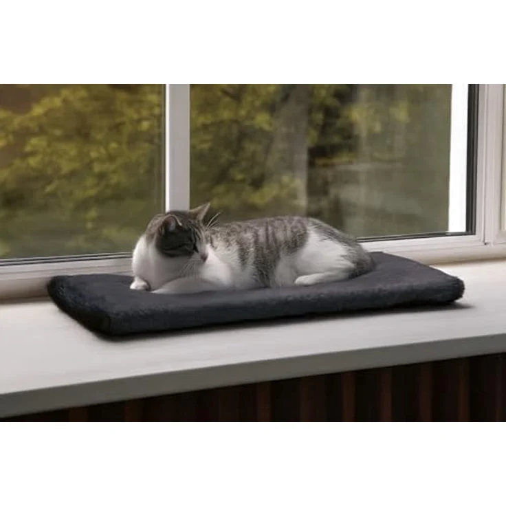 Beeztees Moza Fensterbankkissen, Plüsch Tierbett mit rutschfester Unterseite, anthrazit, 65 x 27 x 3 cm – Bild 6