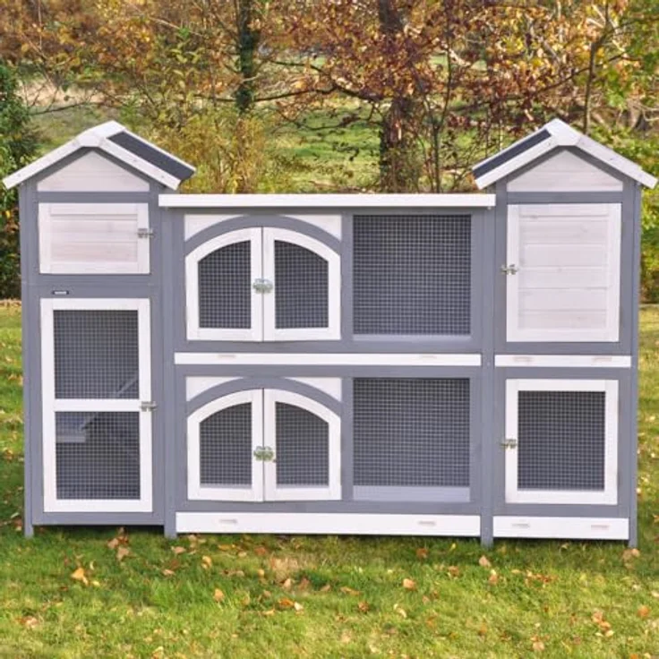 nanook Kaninchenstall, Hasenstall Castle XXL mit seitlichen Aufgängen - wetterfest - Staufach - extragroß 181 x 43 x 127 cm grau/Weiss – Bild 2