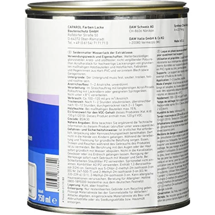 Caparol Capacryl PU-Satin hochwertiger, PU verstärkter Acryllack 0,750 L – Bild 2