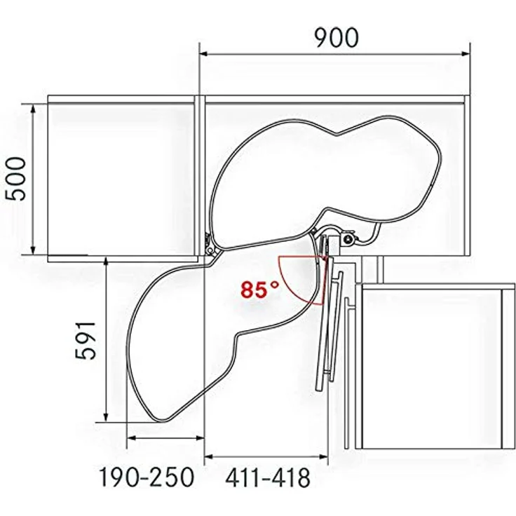 Lemans II anthrazit Links ausschwenkend für Eckschrank mit 45 cm Türbreite und Lichter Schrankhöhe von 650-800 mm Eckschrankauszug Schwenkauszug von SO-TECH® – Bild 4