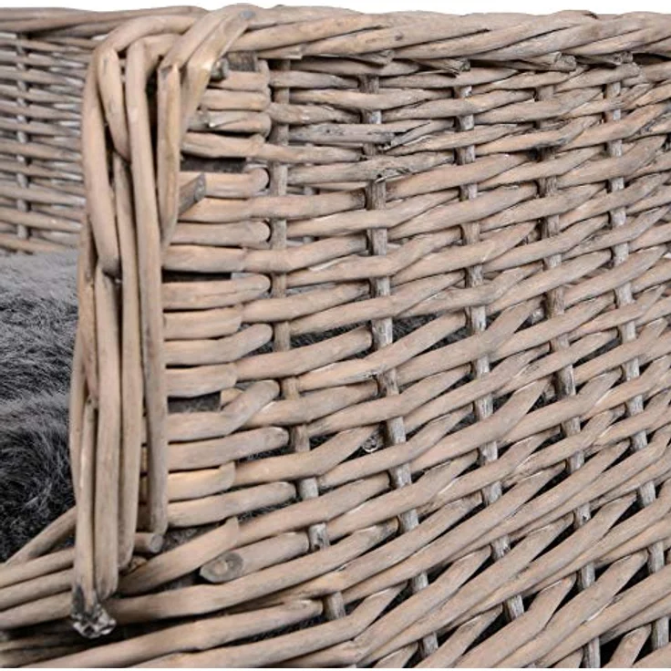 UNUS RM E-Commerce Hundebett Hundekorb Hundekörbchen aus Weide eckig mit Kissen grau für große und kleine Hunde 80cm Breite – Bild 5