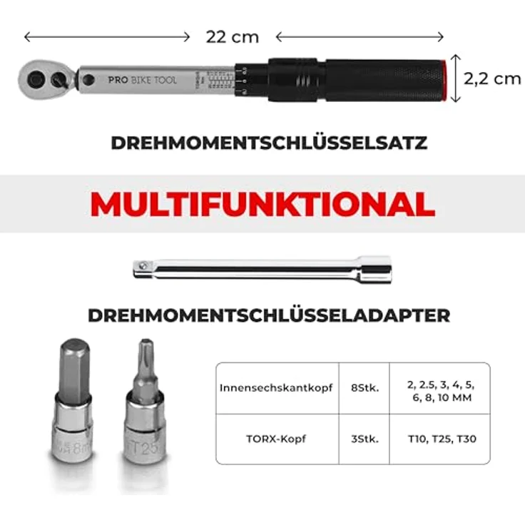 Pro Bike Tool Drehmomentschlüssel Fahrrad Motorrad 1/4 Zoll Antrieb Umschaltknarre, Silber Carbon – Bild 4