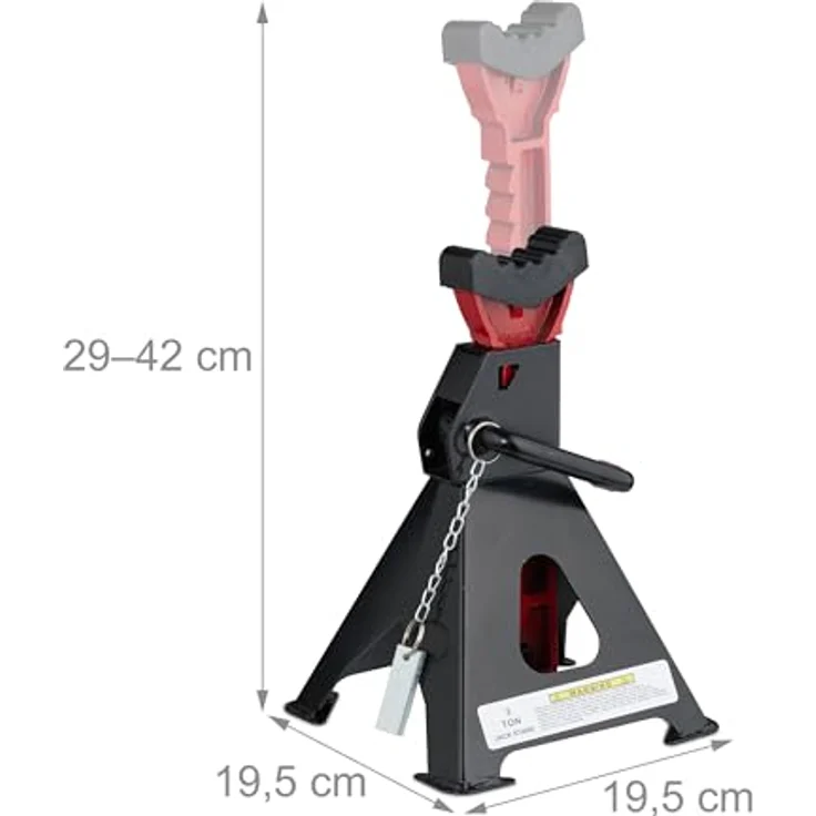 relaxdays Wagenheber Unterstellbock 2er Set, 3 Tonnen Traglast, max. Hubhöhe 42 cm, schwarz-rot, höhenverstellbar – Bild 4