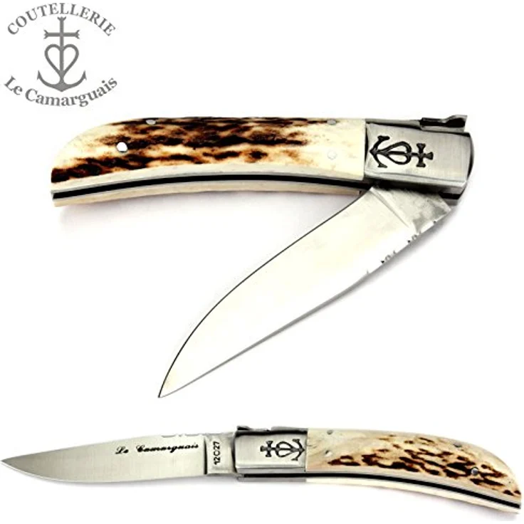 Le Camarguais 12 cm Taschenmesser 20094 - Griffschalen Hirschhorn - Klinge 10 cm Stahl 12C27-1 Backe – Bild 3
