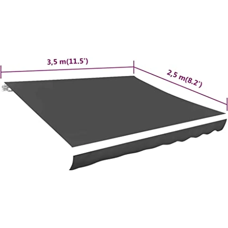 DELUKE® Markisenbespannung Markisenstoff Wasserabweisend Reißfest | Anthrazit, für 350x250cm Rahmen mit Volant | Sonnenschutz Markisentuch PU-beschichtet – Bild 2
