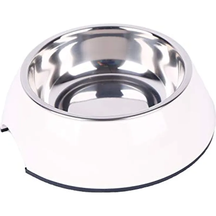 Dehner Lieblinge Hunde- und Katzennapf, Ø 14 cm, Höhe 4.5 cm, 160 ml, Melamin/Edelstahl/Gummi, weiß