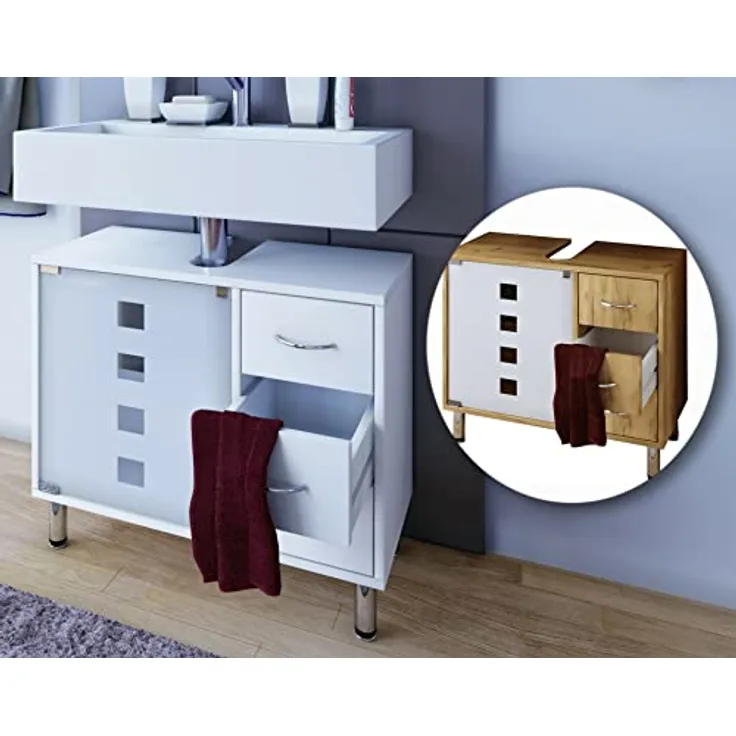 VCM Badmöbel Badunterschrank Waschbeckenunterschrank Badezimmer Darola Schublade Honig-Eiche