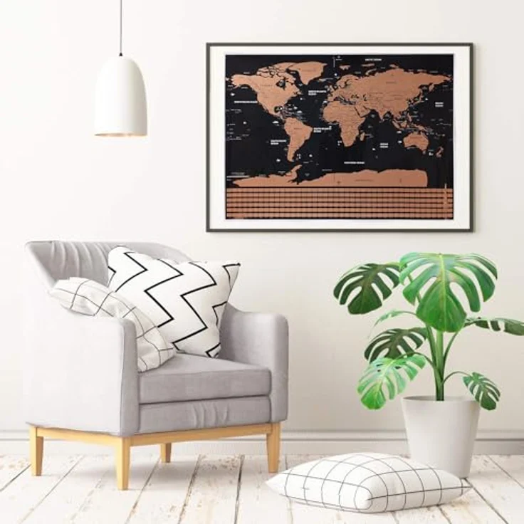 MT MALATEC Scratch Off World Map, Rubbelkarte für Kinder und Reisende, goldschwarz, 82 x 59 cm, inklusive Geschenktube – Bild 3