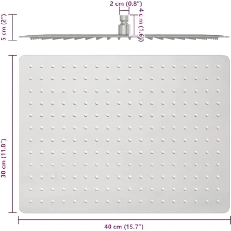 vidaXL Regenduschkopf Regenbrause Edelstahl 304 40x30 cm Rechteckig, Anti-Kalk-Düsen, Silikon, 216 Düsen, Wand- oder Deckenmontage, hochglanzpoliert – Bild 3