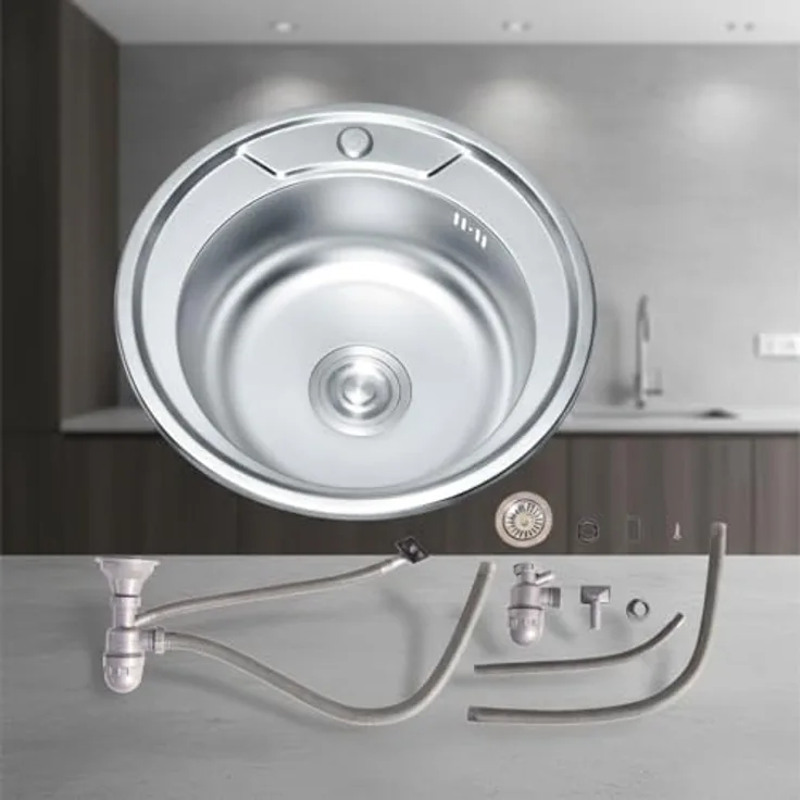 50CM Rund Einbauspüle Küchenspüle Spülbecken Edelstahlspüle Edelstahl Spüle Zubehör