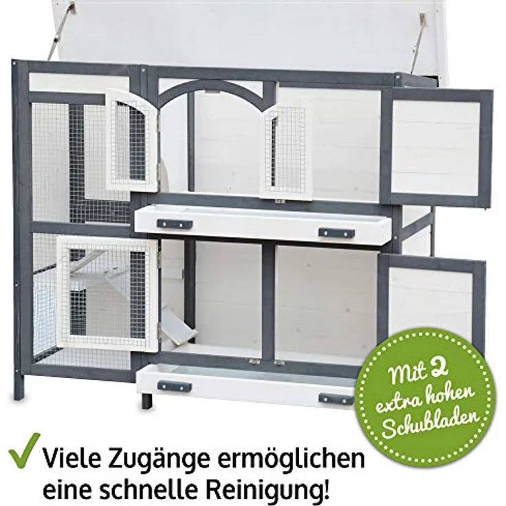 zooprinz brandneuer Hasenstall Krümmel - wetterfest und leicht zu reinigen - 2-stöckig, XXL Kotschubladen, ideal für Draußen, Holzvilla für Kleintiere, braun – Bild 4