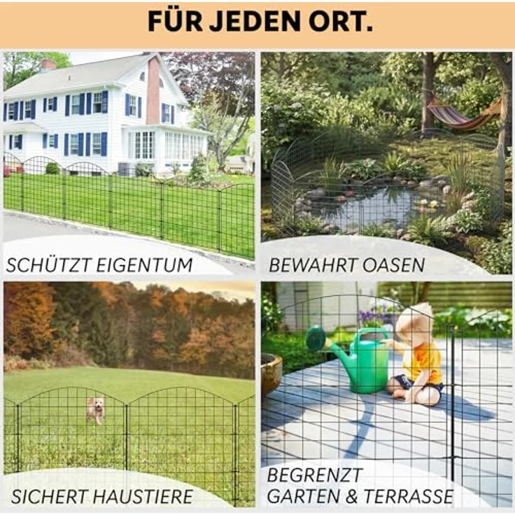 V2Aox Zaun Steckzaun für Garten und Teich, 18 Elemente, 78 cm hoch, schwarzer Metall Hundezaun mit 6 x 6 cm Maschenweite – Bild 3