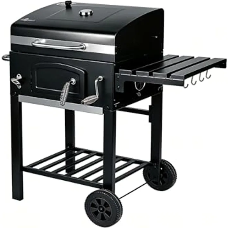 El Fuego® "ONTARIO 2" Holzkohlegrill, inkl. höhenverstellbare Kohlenwanne, verchromtem Warmhalterost, Tresordesign & Ascheauffangbehälter, mit Flaschenöffner, Grill BBQ