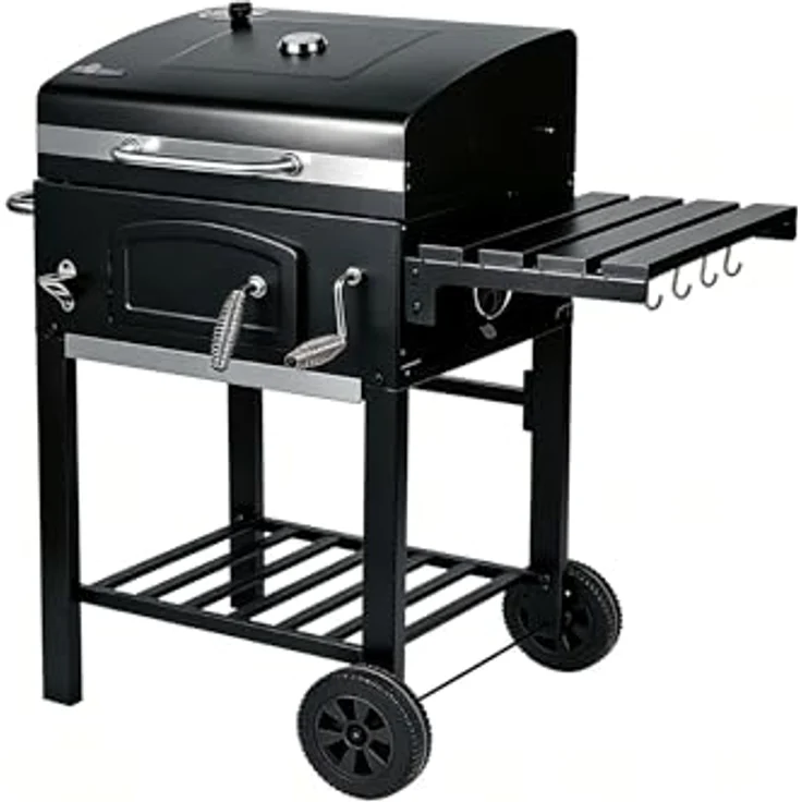 El Fuego® "ONTARIO 2" Holzkohlegrill, inkl. höhenverstellbare Kohlenwanne, verchromtem Warmhalterost, Tresordesign & Ascheauffangbehälter, mit Flaschenöffner, Grill BBQ – Bild 1