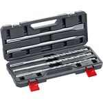 kwb SDS-Max Hammerbohrer und Meißel-Set für Bohrhammer, 5-teiliger Stein- u. Beton-Meissel/Bohrer Satz im Kunstoff-Koffer