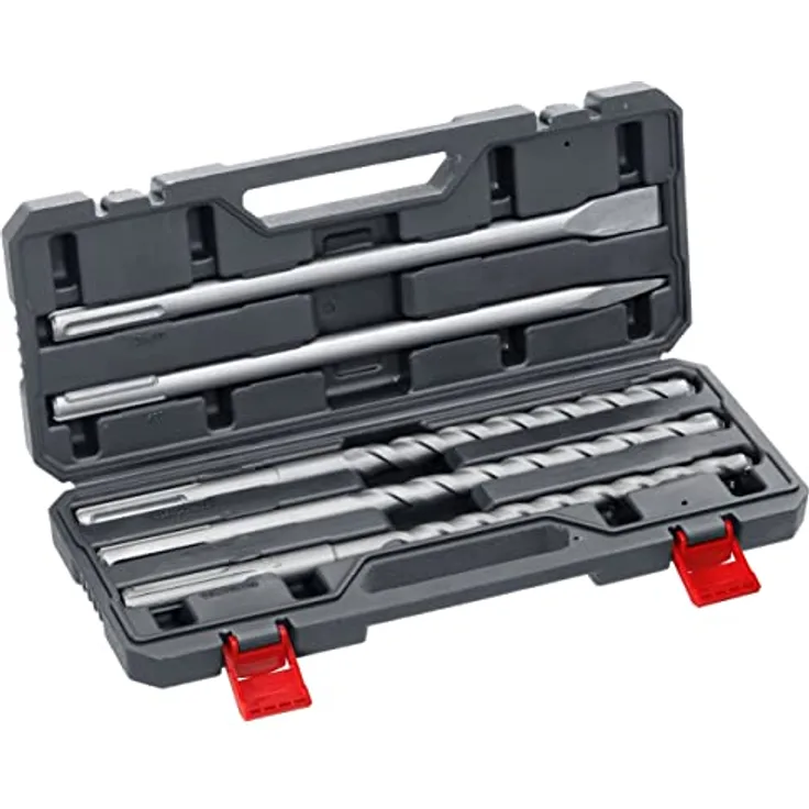 kwb SDS-Max Hammerbohrer und Meißel-Set für Bohrhammer, 5-teiliger Stein- u. Beton-Meissel/Bohrer Satz im Kunstoff-Koffer