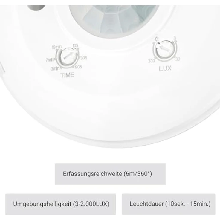 SEBSON® Bewegungsmelder Innen Aufputz - 2er Set - Decken Montage, programmierbar, Infrarot Sensor, Reichweite 6m/ 360°, Bewegungssensor LED geeignet, 3-Draht – Bild 3