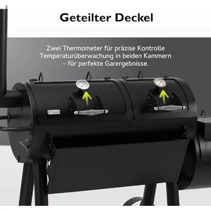 Tepro Indianapolis Massiv Smoker Holzkohlegrill Garten Terrasse BBQ Luftzufuhr regelbar schwarz, 153 x 184 x 88 cm, Grillfläche 97,5 x 44 cm – Bild 6