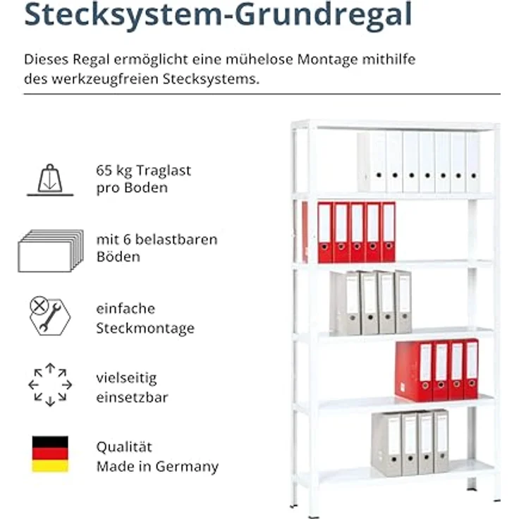 Schulte Regalwelt Lagerregal mit 6 PowerMAX-Fachböden, 200x100x30cm Regalsystem, Steckregal mit einfacher Montage ohne Verschrauben, Traglast je Boden bis zu 65 Kg (bis zu 390 Kg Gesamttraglast) – Bild 4
