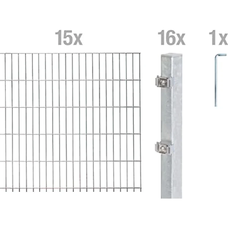 Alberts Doppelstabmatten Zaun, Höhe 180 cm, Länge 30 m, Komplettset zum Einbetonieren, feuerverzinkt, Pfosten 60x40 mm – Bild 3