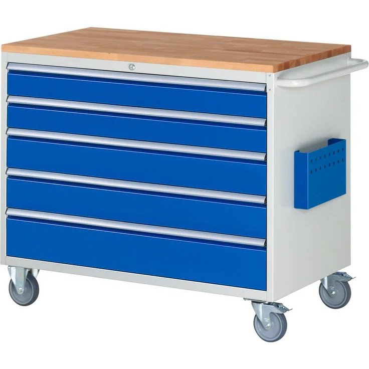 RAU Transportwagen Montagewagen 1145x650x975mm, 5xSchub-TA Top, lichtgrau/enzianblau, robust mit 75 kg Tragfähigkeit pro Schublade, komplett montiert, made in Germany
