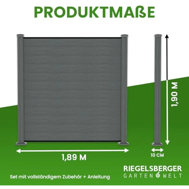 Gartenwelt Riegelsberger WPC Sichtschutzzaun Komplettset, grau, 1,89 m, robustes WPC-Material, flexibles Stecksystem, zuverlässiger Sicht- & Windschutz – Bild 4