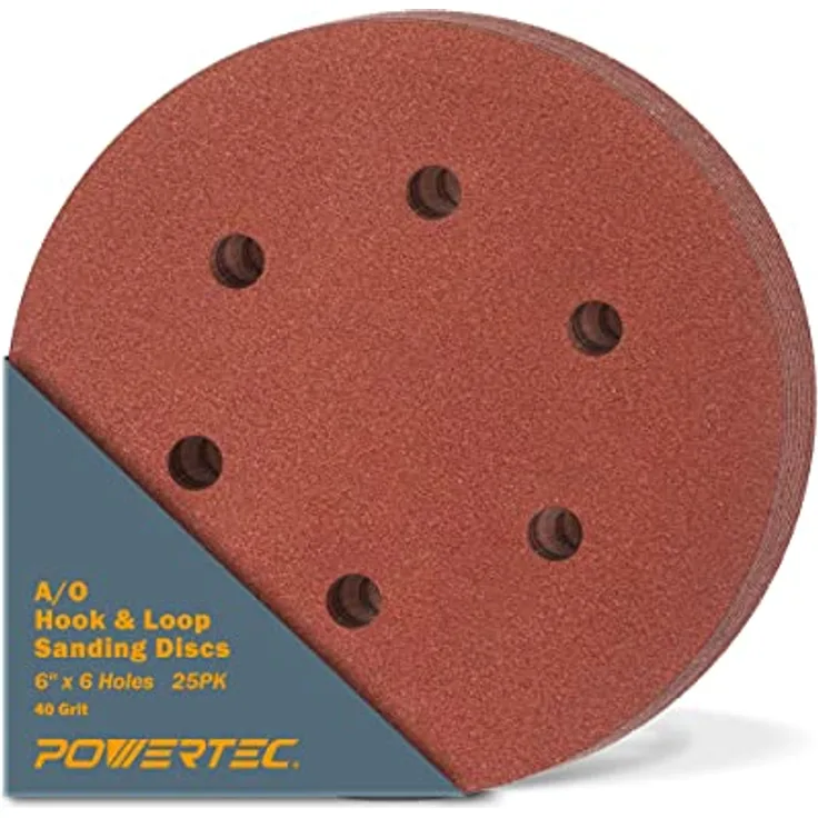 POWERTEC 45204 A-O Haken und Loop 6 Loch Disc, 6, Körnung 40, 25 PK
