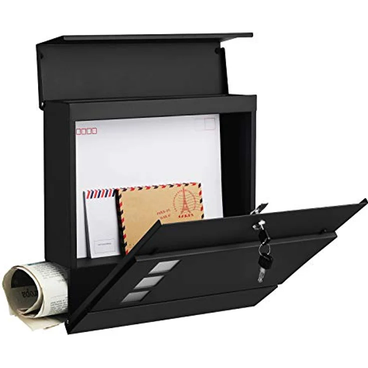 SONGMICS Moderner Briefkasten mit Zeitungshalter, Deckel, abschließbar, Schwarz GMB052B01 – Bild 4