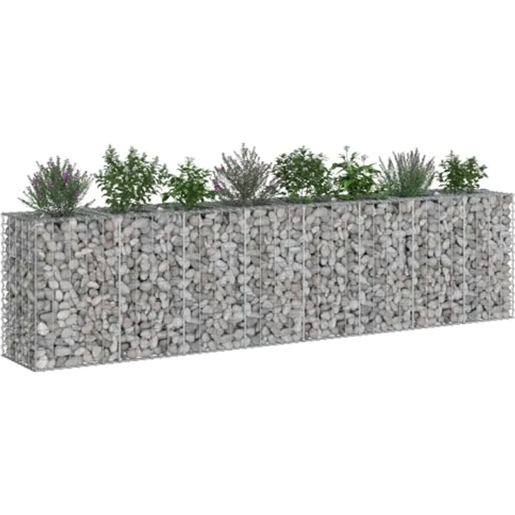 vidaXL Gabionen Hochbeet, 2er Set, Silber, 330 x 50 x 80 cm, Rechteckig, Wetterfest, Sichtschutzpaneele für Garten und Terrasse – Bild 1