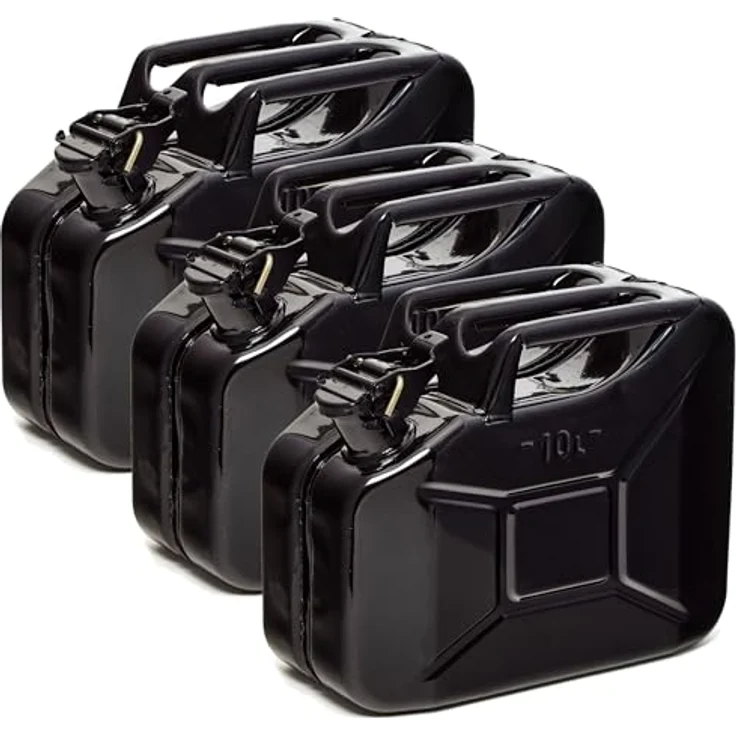 BW® Benzinkanister Metall 3x 10 Liter, Kraftstoffkanister Schwarz RAL 9005, TÜV-geprüft, UN-zugelassen, 0,9mm Stahl, geeignet für Benzin, Diesel, E10, 2-Takt – Bild 1