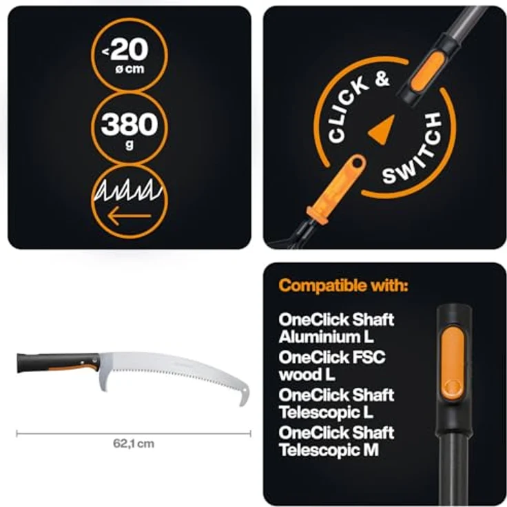 Fiskars Wertastungssäge OneClick, Handsäge mit gehärtetem Stahl-Sägeblatt und integriertem Haken, geeignet für Äste bis 20 cm – Bild 2