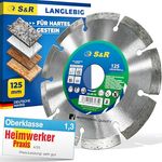 S&R Diamantscheibe 125 x 22,23 mm, Industrie-Qualität für Trennen von Granit, Stein, Marmor und Beton, kompatibel mit Winkelschleifern und Tischsägen