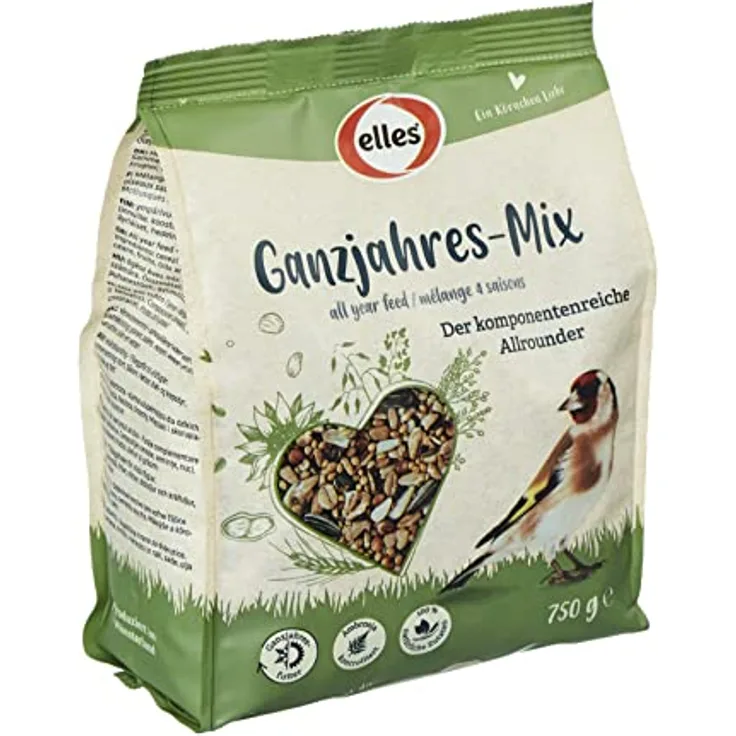 Elles Ganzjahres-Mix 750g I Natürliches, reichhaltiges Premium Wildvogelfutter | Ambrosia kontrolliert I Perfekt für alle Jahreszeiten & Vogelarten